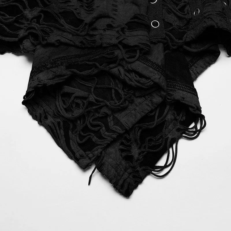 Damen Punk-Slipkleid mit unregelmäßigen Löchern und Löchern in Schwarz