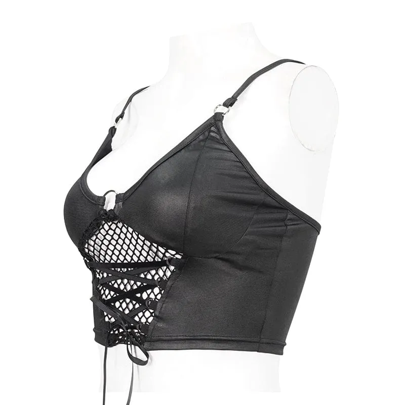 Damen-Punk-Trägershirt mit tiefem Mesh-Splice