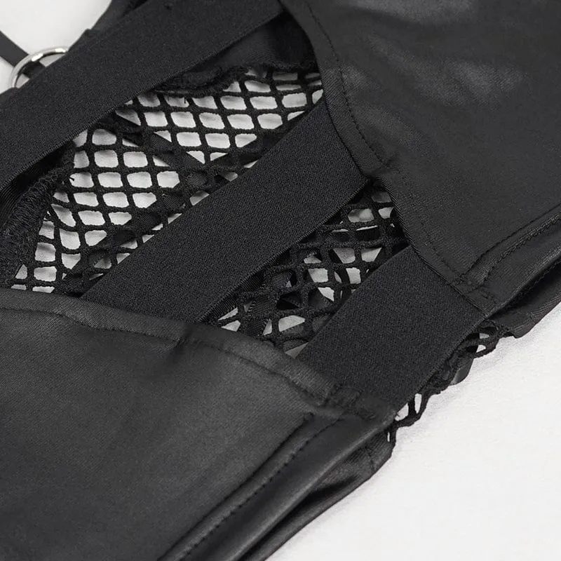 Damen-Punk-Trägershirt mit tiefem Mesh-Splice
