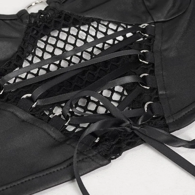 Damen-Punk-Trägershirt mit tiefem Mesh-Splice