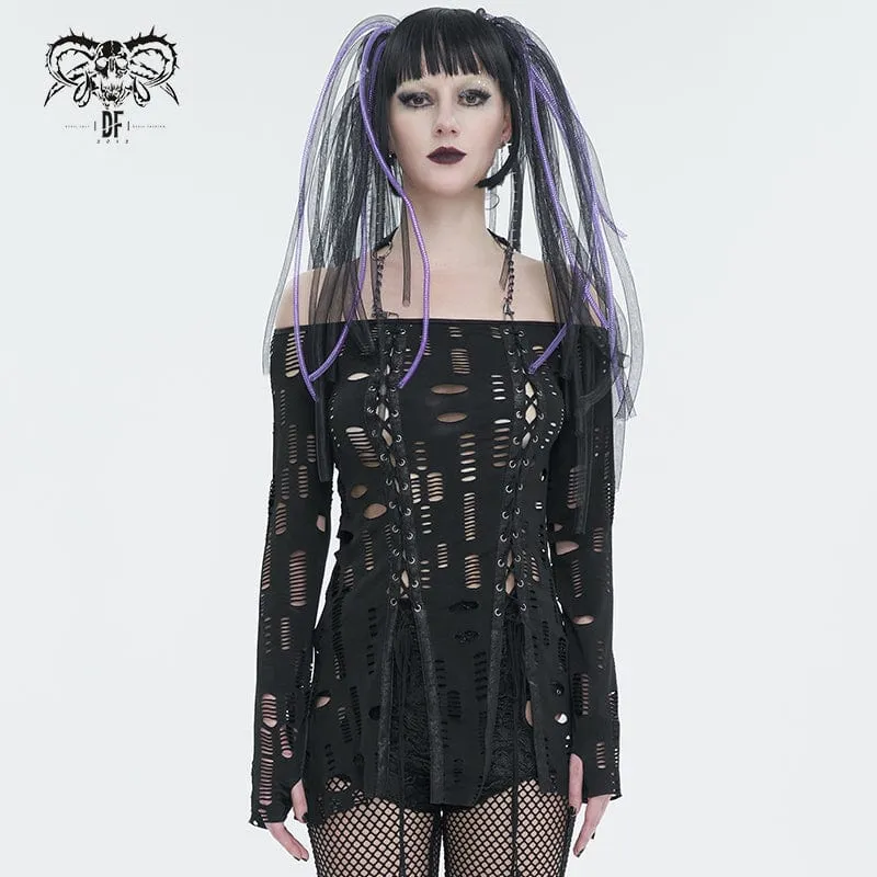 Gothic Ripped Split Neckholder-Hemd für Damen