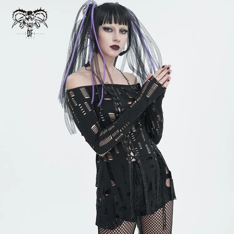 Gothic Ripped Split Neckholder-Hemd für Damen