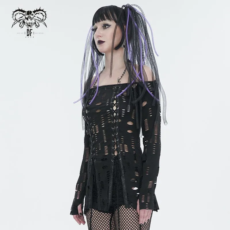 Gothic Ripped Split Neckholder-Hemd für Damen