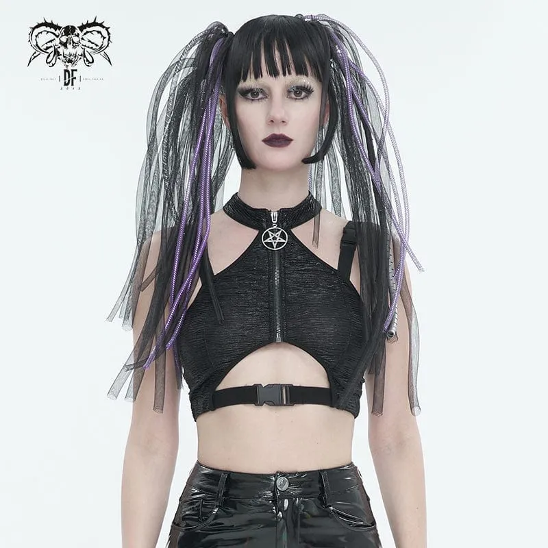 Damen Punk Cutout Star Buckle Weste