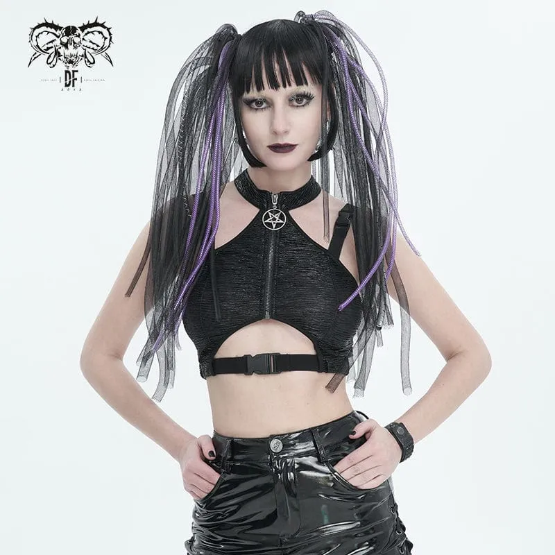 Damen Punk Cutout Star Buckle Weste