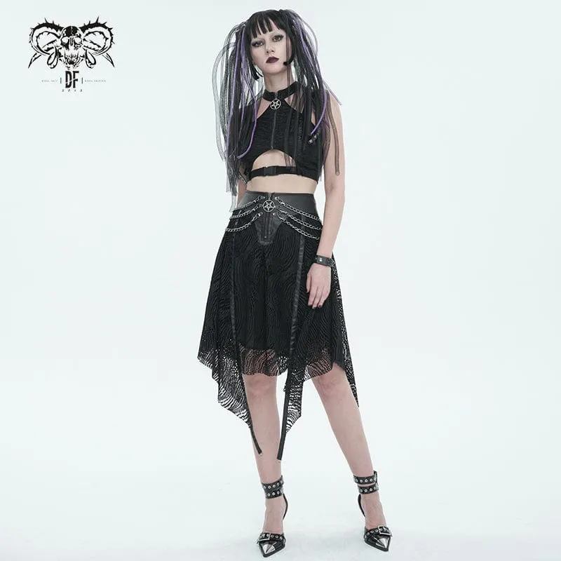 Damen Punk Cutout Star Buckle Weste