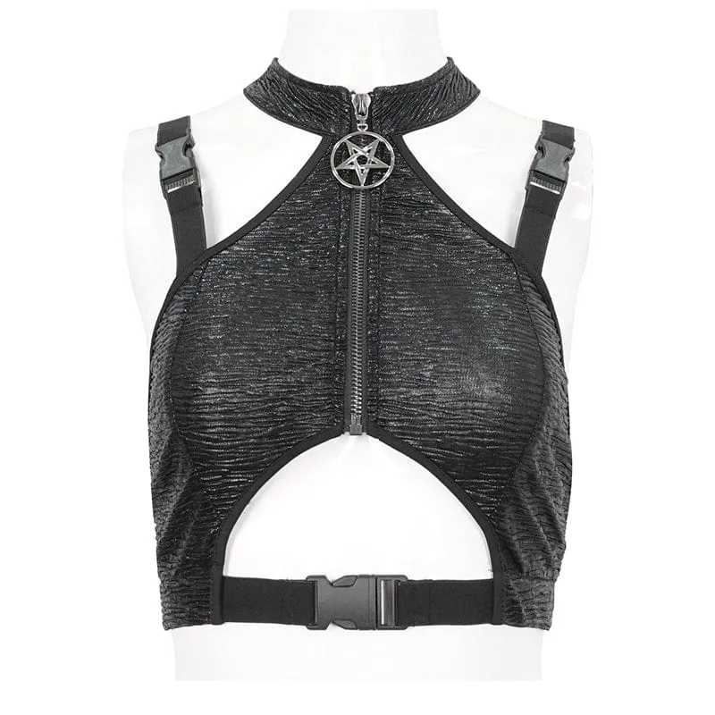 Damen Punk Cutout Star Buckle Weste