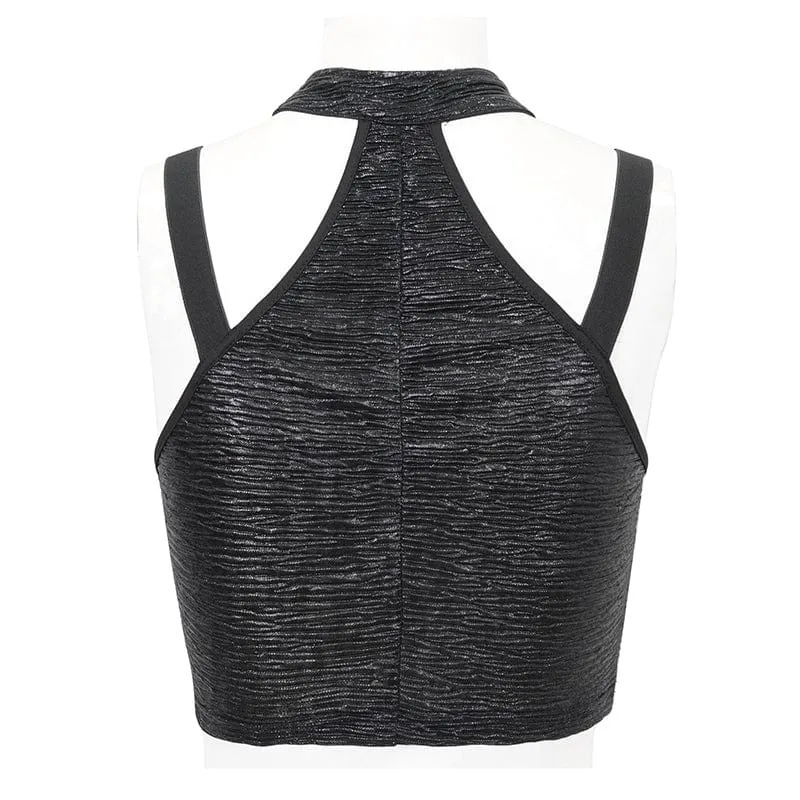 Damen Punk Cutout Star Buckle Weste