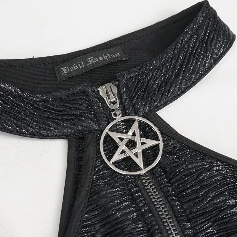 Damen Punk Cutout Star Buckle Weste