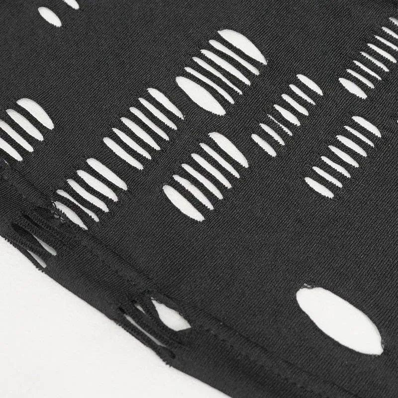 Gothic tiefes, zerrissenes Mesh-Shirt für Damen