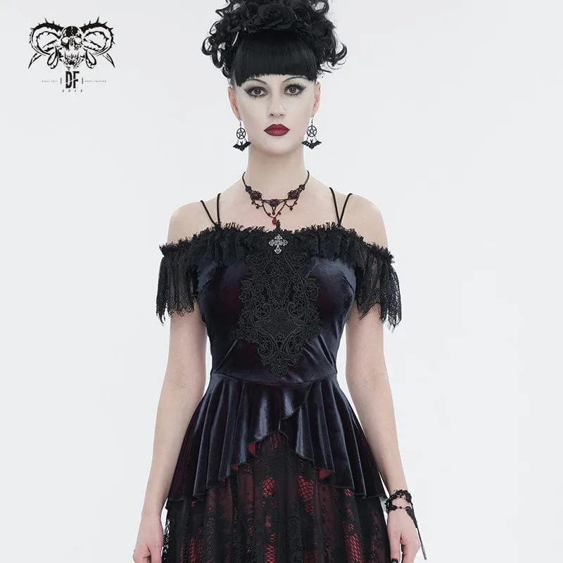 Gothic schulterfreies Spitzenspleißhemd für Damen