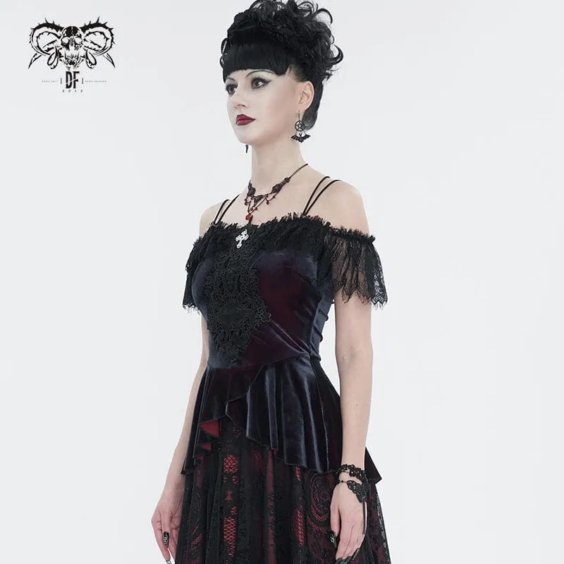 Gothic schulterfreies Spitzenspleißhemd für Damen