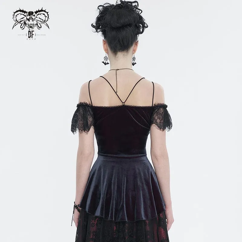 Gothic schulterfreies Spitzenspleißhemd für Damen