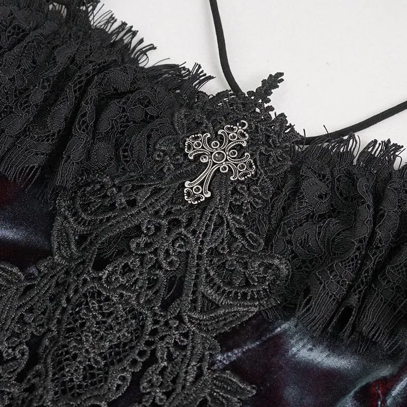 Gothic schulterfreies Spitzenspleißhemd für Damen