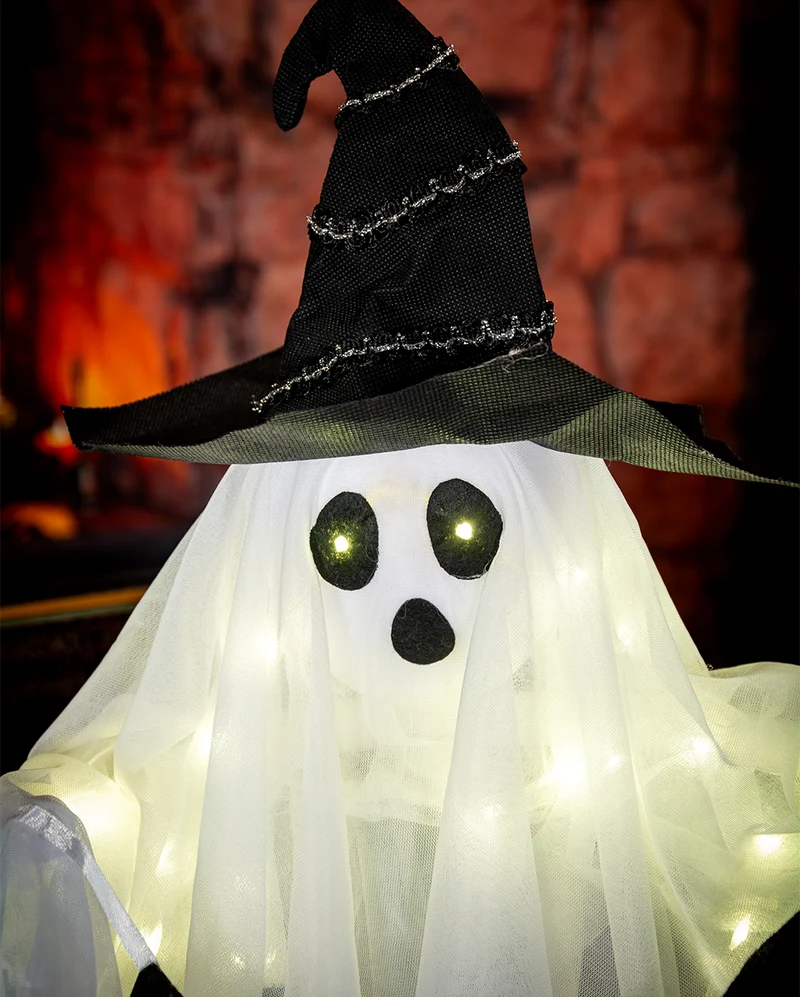 BOO Geist mit Hexenhut & LED 53cm