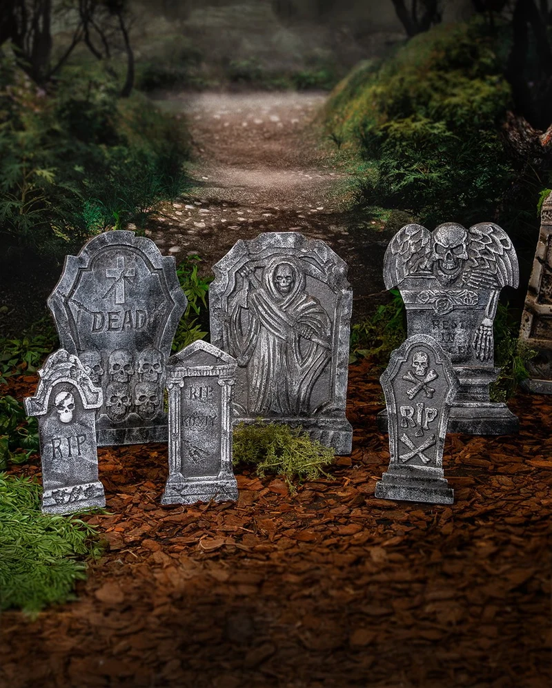 Verwittertes Halloween Deko Grabstein Set 6-teilig