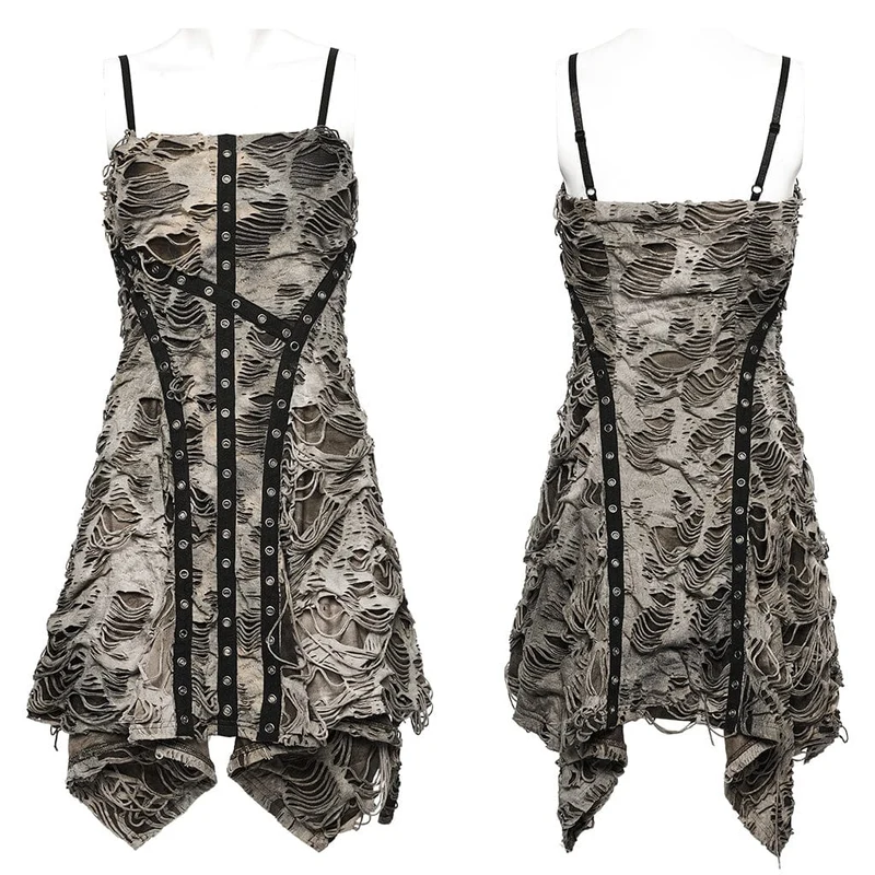 Damen-Slipkleid im Punk-Stil mit zerrissenen Ösen und unregelmäßigem Used-Look