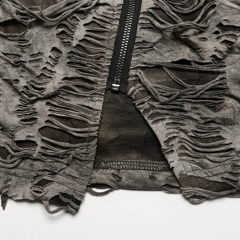 Damen-Punk-Hemd mit kurzen Ärmeln und zerrissenem Used-Look
