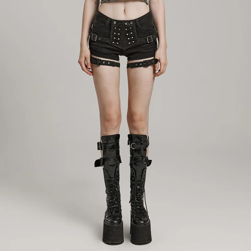 Damen-Shorts mit schmaler Passform und symmetrischer Punk-Schnalle