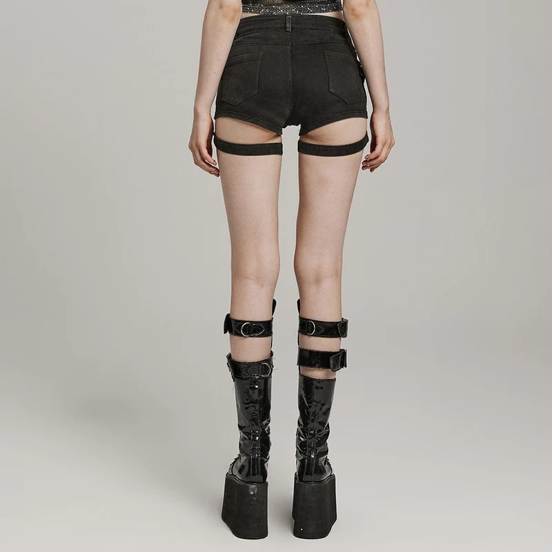 Damen-Shorts mit schmaler Passform und symmetrischer Punk-Schnalle
