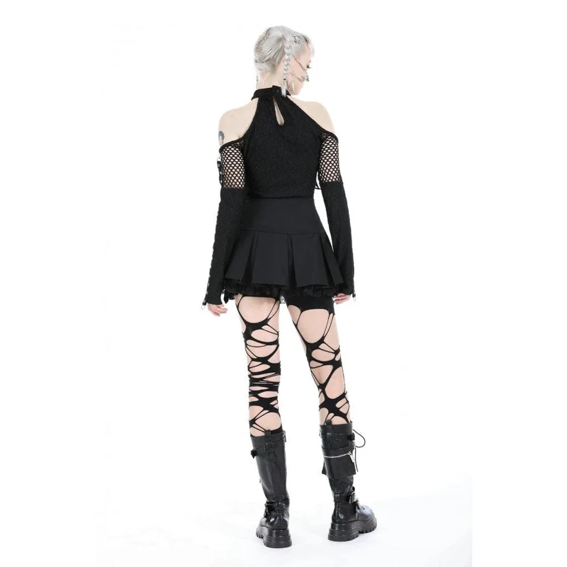 Schulterfreies Punk-Spleißhemd für Damen mit Netzstoff