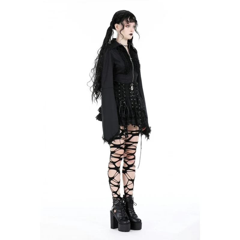 Mehrlagiger Punk-Mesh-Rock mit Schnürung für Damen