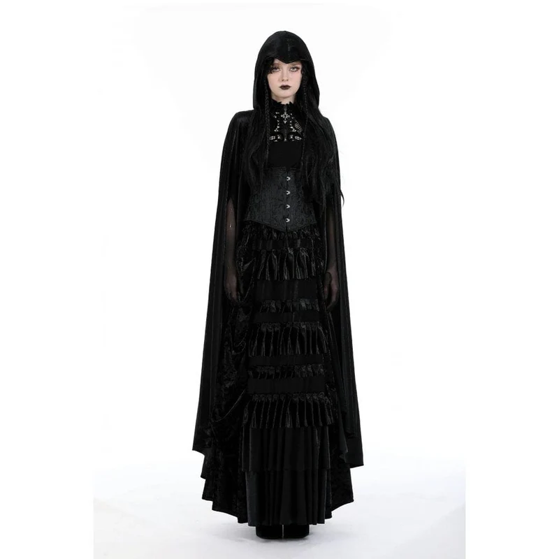 Gothic-Umhang mit Blumenstickerei für Damen und Kapuze