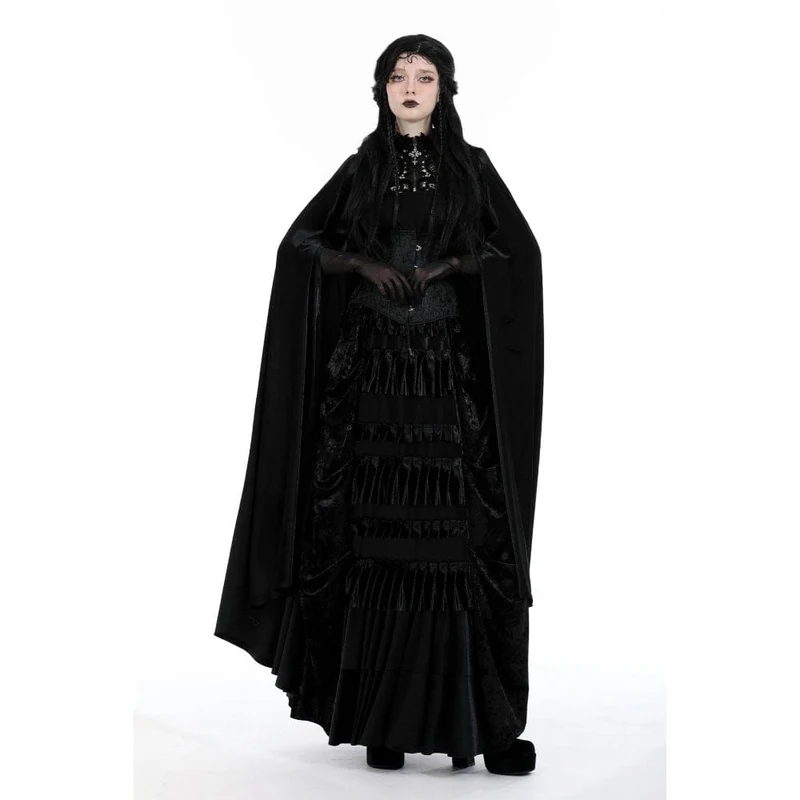 Gothic-Umhang mit Blumenstickerei für Damen und Kapuze