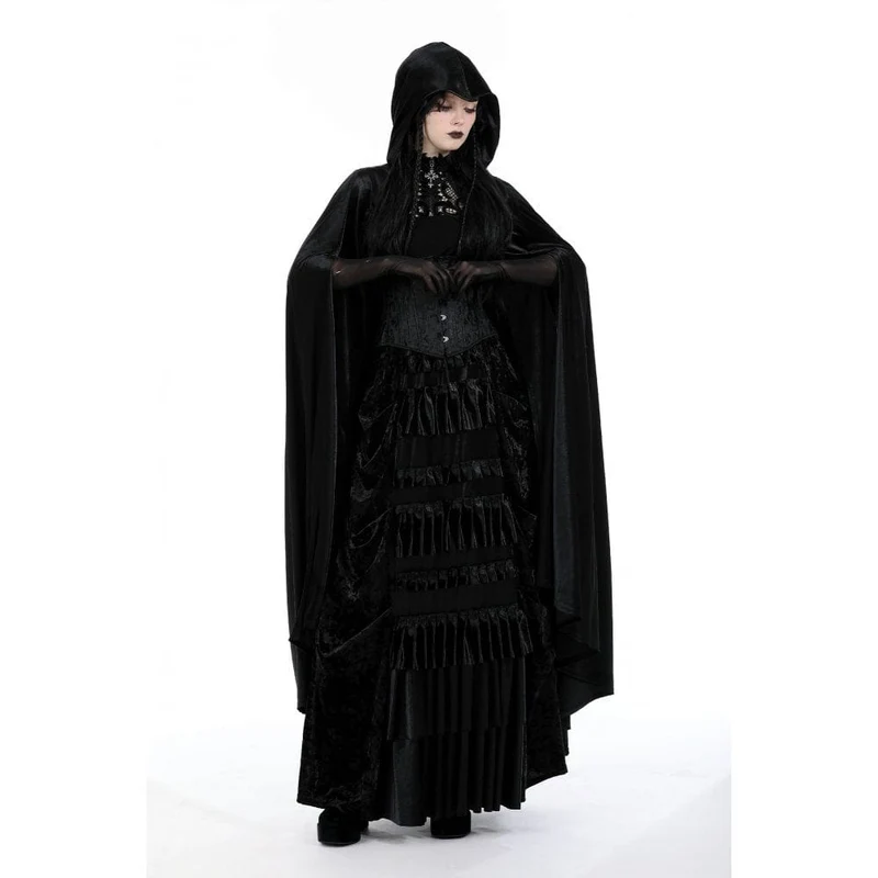 Gothic-Umhang mit Blumenstickerei für Damen und Kapuze