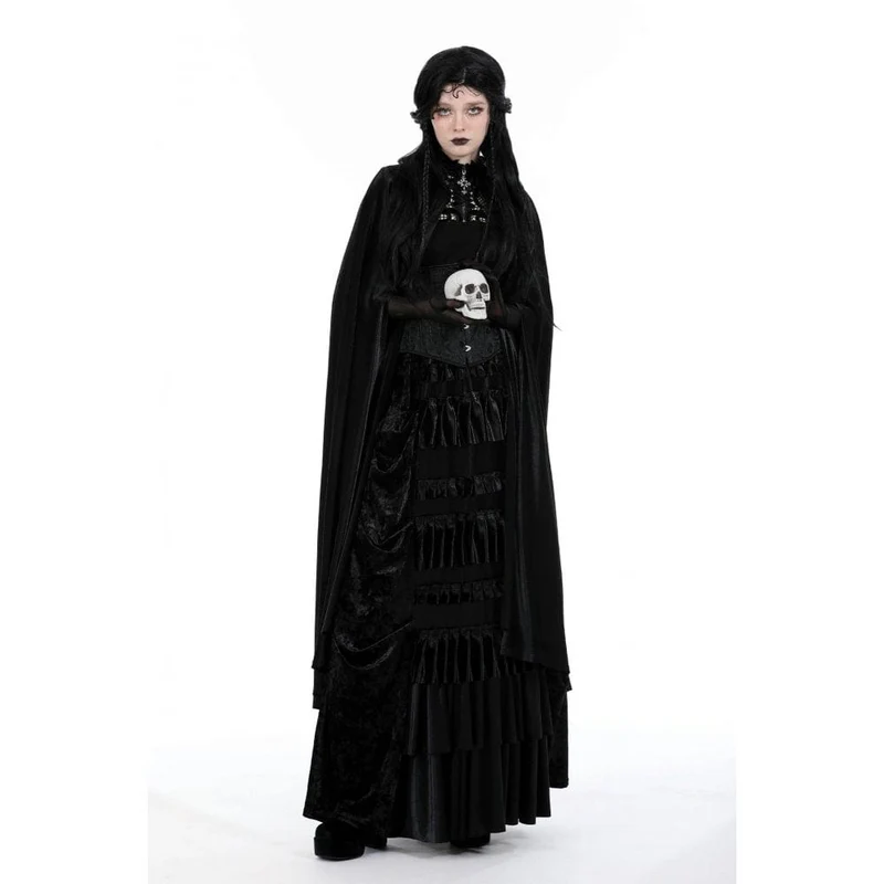 Gothic-Umhang mit Blumenstickerei für Damen und Kapuze
