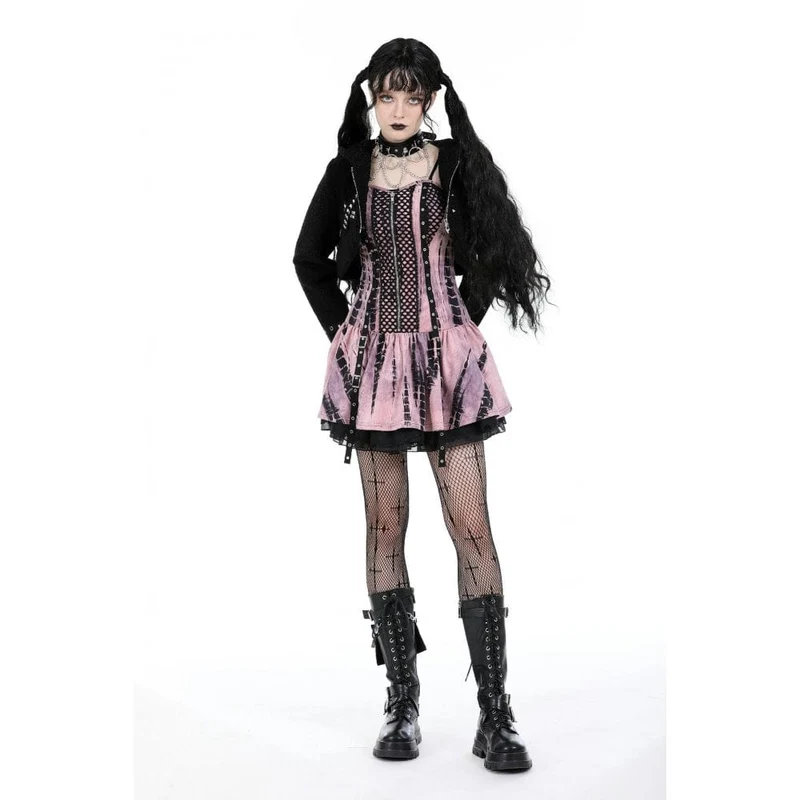 Gothic-Sherpa-Jacke mit Nieten für Damen und Kapuze