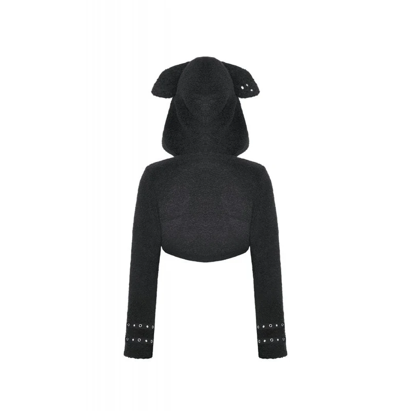 Gothic-Sherpa-Jacke mit Nieten für Damen und Kapuze