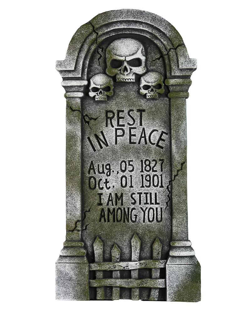 Halloween Grabstein mit 3 Totenköpfe & Inschrift 91cm