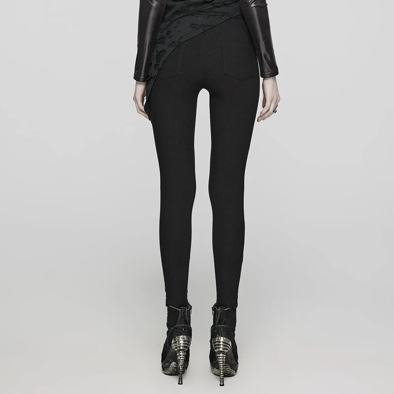 Punk-Mesh-Leggings mit Riemchen und Nieten für Damen