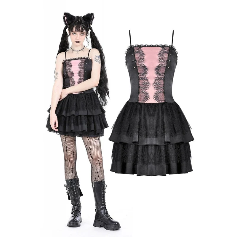 Gothic-Kleid für Damen, zweifarbig, mehrlagig, Abschlusskleid