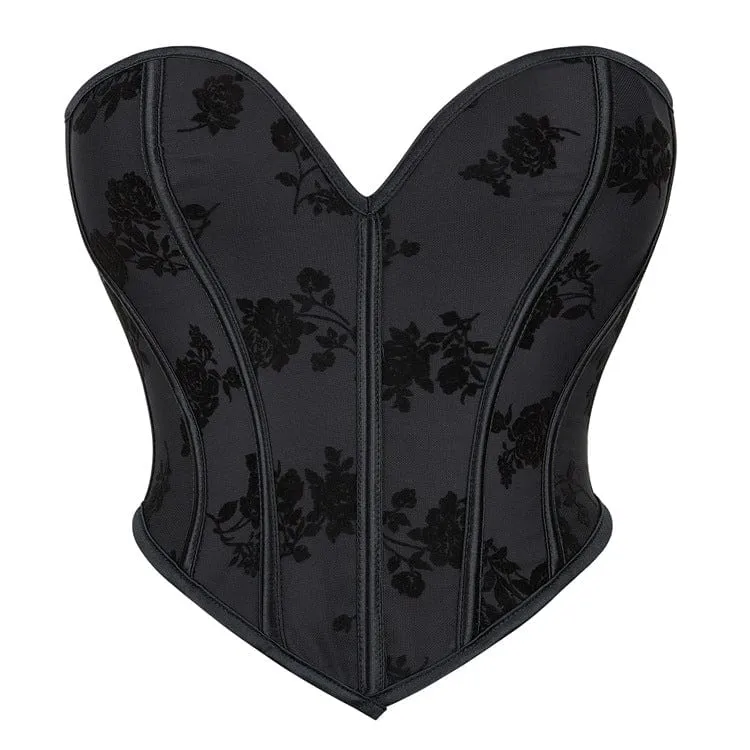 Damen-Overbust-Korsett mit Schnürung im Gothic-Stil mit Blumenmuster
