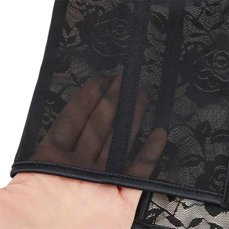 Damen-Hosenträger-Vollbrustkorsett mit Gothic-Blumendruck