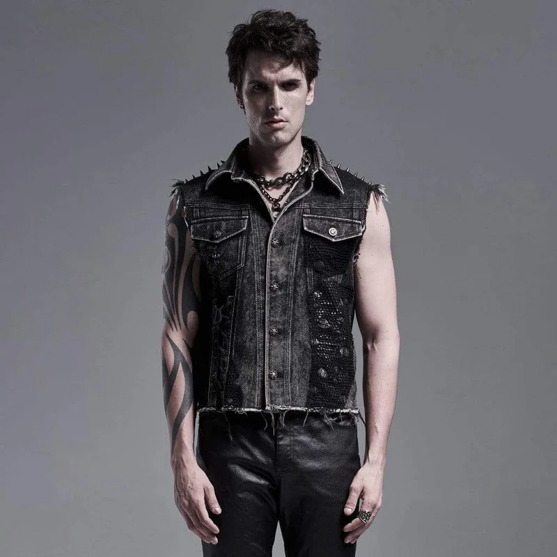 Herren Punk Denim Westen Mit Nieten