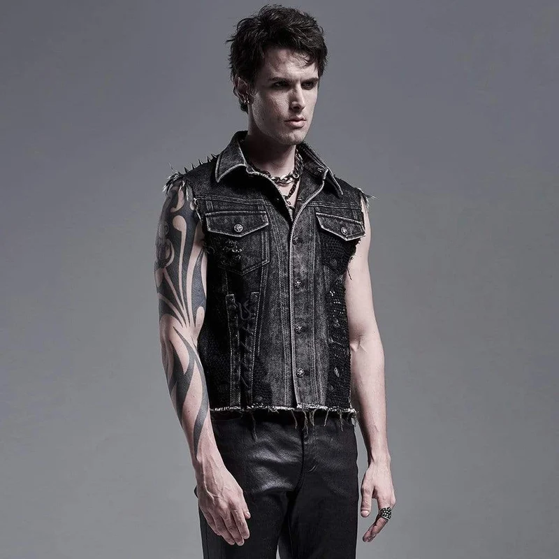 Herren Punk Denim Westen Mit Nieten