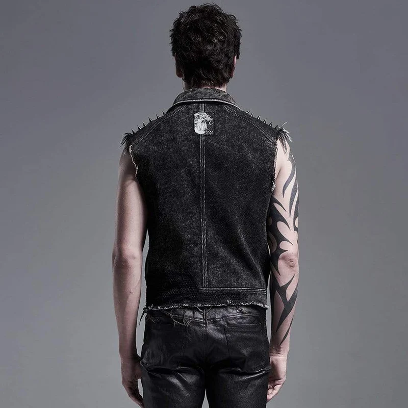 Herren Punk Denim Westen Mit Nieten