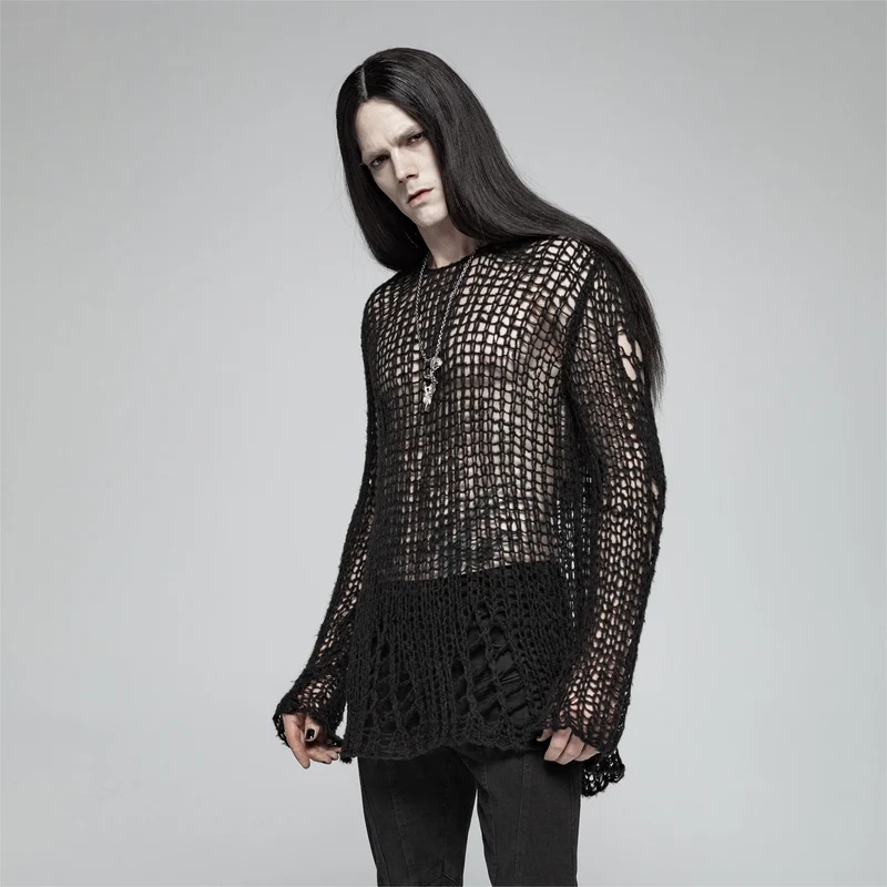 Herren-Gothic-Strickoberteil mit Rissen