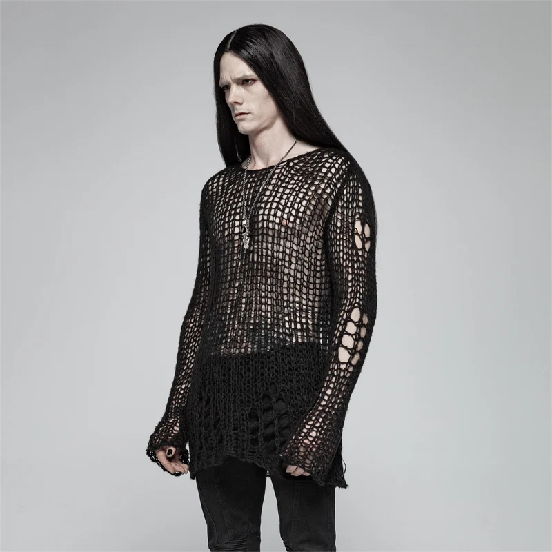 Herren-Gothic-Strickoberteil mit Rissen