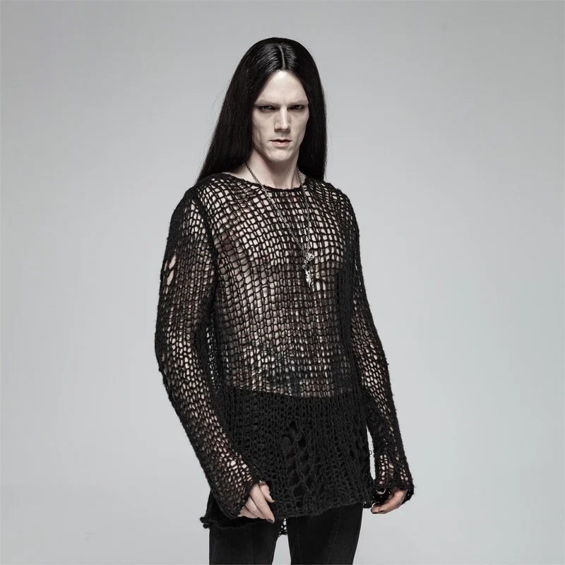 Herren-Gothic-Strickoberteil mit Rissen