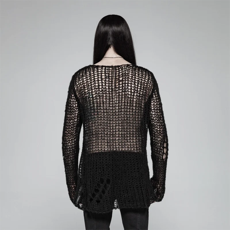 Herren-Gothic-Strickoberteil mit Rissen