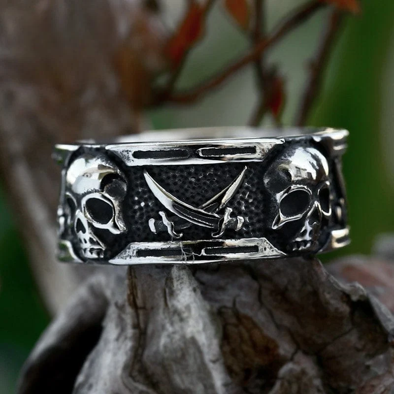 Herren-Punk-Doppel-Sense-Schädel-Ring