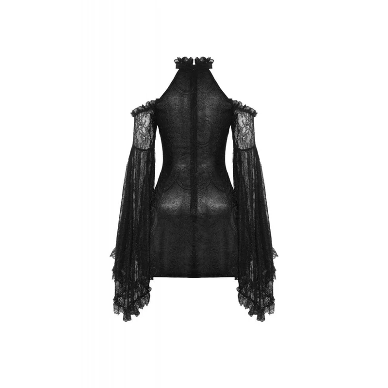 Schulterfreies, schulterfreies Gothic-Kleid mit ausgestellten Ärmeln und Spitze für Damen