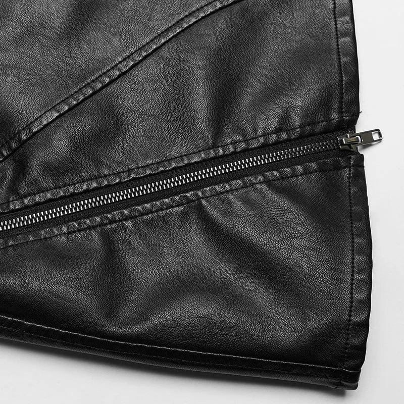 Kurzer Rock in A-Linie aus Kunstleder mit Punk-Schnalle für Damen