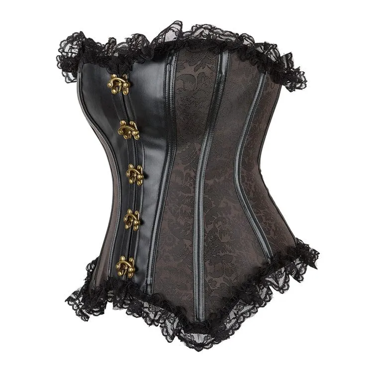 Damen Gothic Kunstleder Splice Lace Vollbrustkorsett