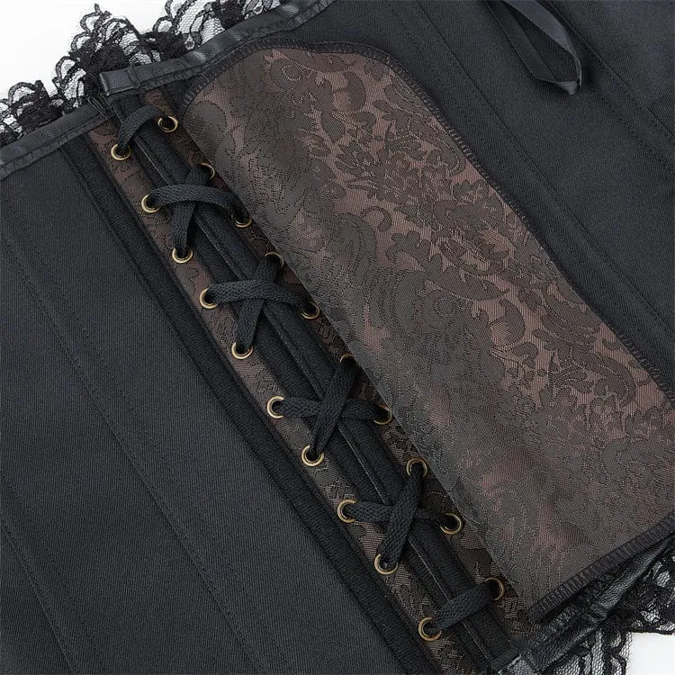 Damen Gothic Kunstleder Splice Lace Vollbrustkorsett
