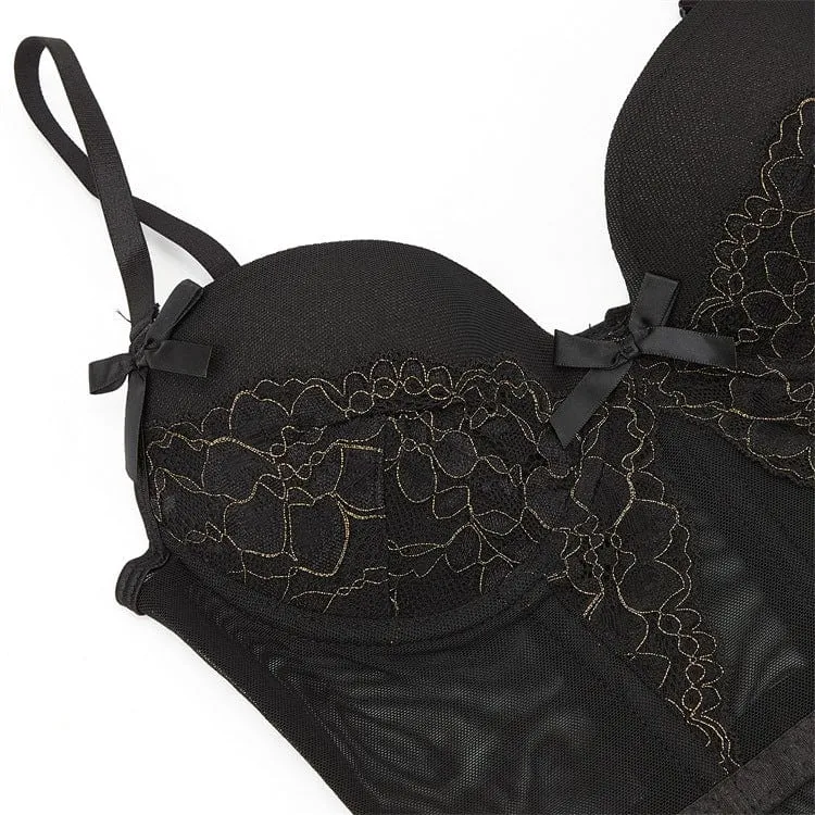 Damen Gothic Butterfly Lace Splice Vollbrustkorsett